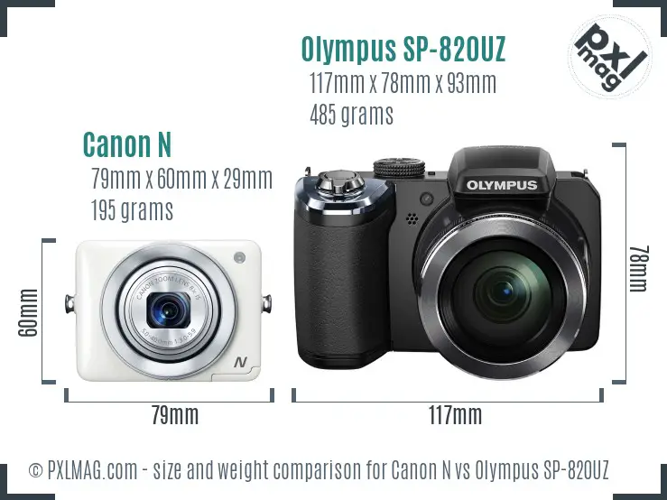 Canon N vs Olympus SP-820UZ size comparison Canon N vs Olympus SP-820UZ size comparison