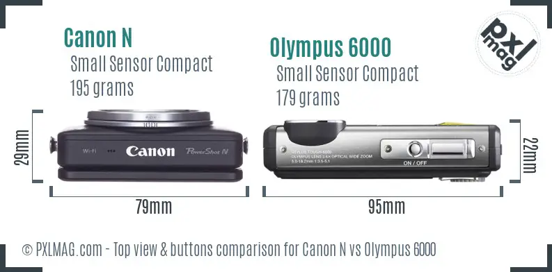 Canon N vs Olympus 6000 top view buttons comparison