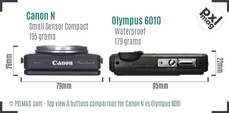 Canon N vs Olympus 6010 top view buttons comparison