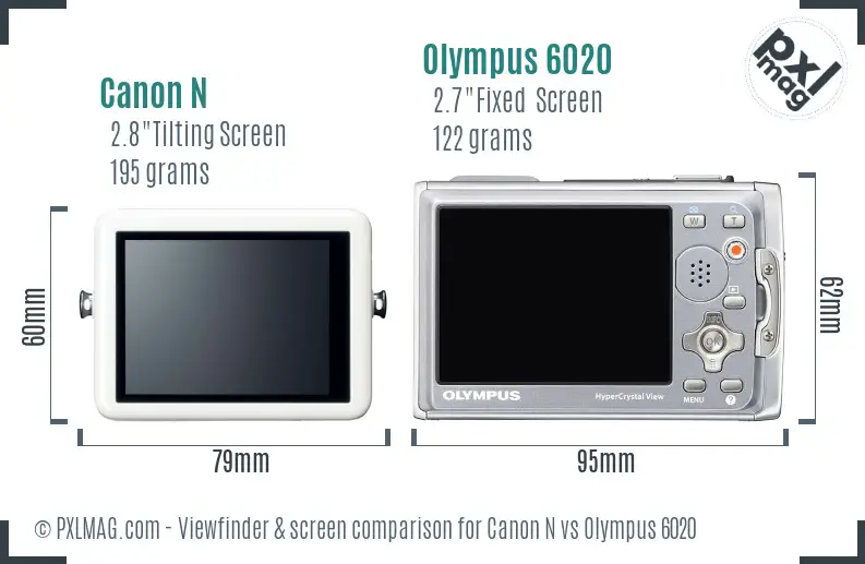 Canon N vs Olympus 6020 Screen and Viewfinder comparison