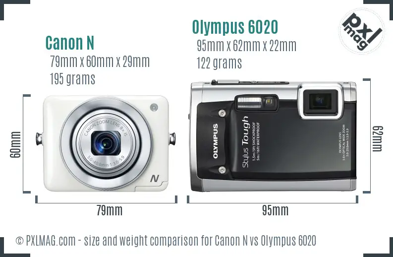 Canon N vs Olympus 6020 size comparison