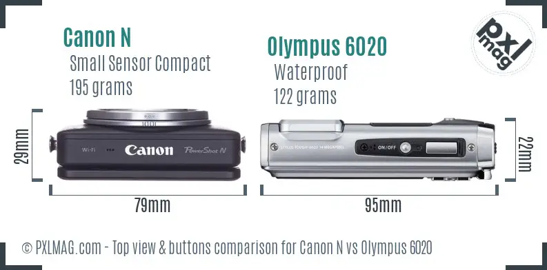 Canon N vs Olympus 6020 top view buttons comparison