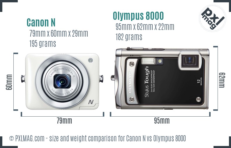 Canon N vs Olympus 8000 size comparison
