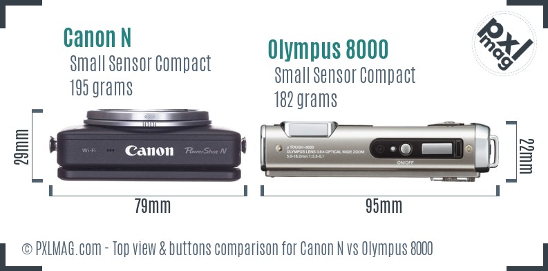 Canon N vs Olympus 8000 top view buttons comparison