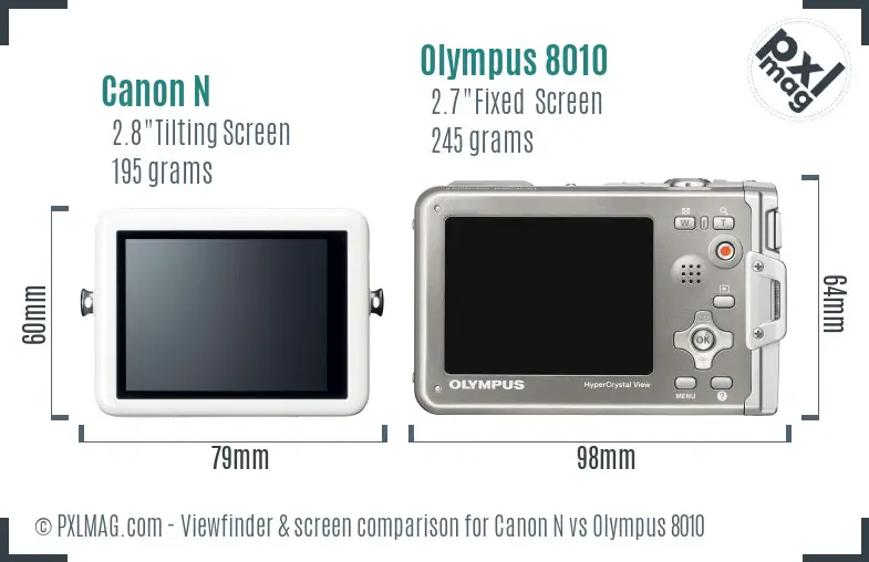 Canon N vs Olympus 8010 Screen and Viewfinder comparison