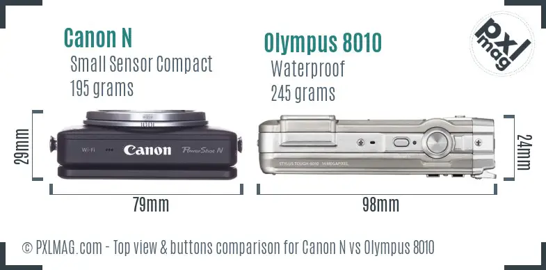 Canon N vs Olympus 8010 top view buttons comparison