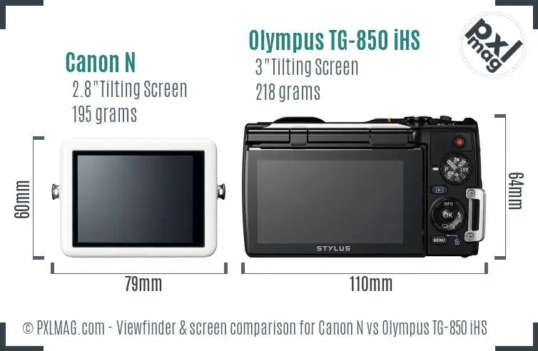 Canon N vs Olympus TG-850 iHS Screen and Viewfinder comparison