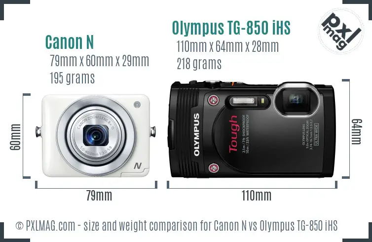 Canon N vs Olympus TG-850 iHS size comparison