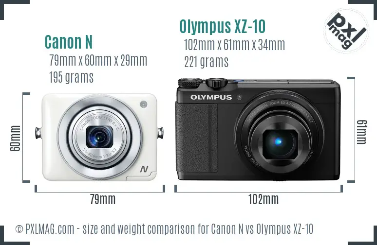 Canon N vs Olympus XZ-10 size comparison