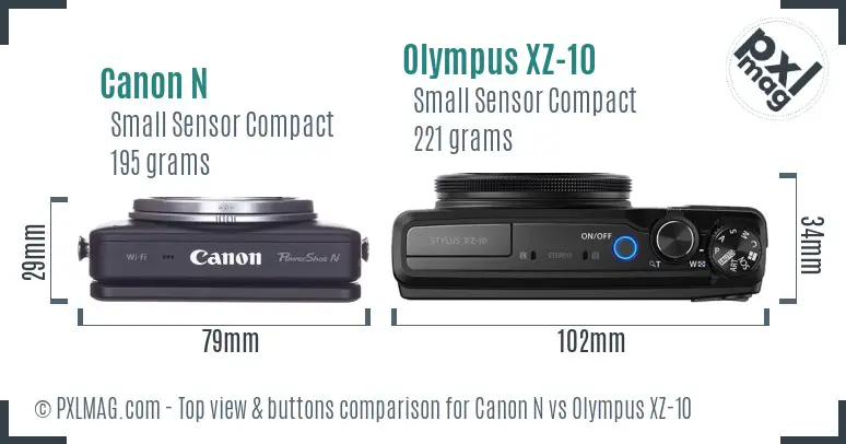 Canon N vs Olympus XZ-10 top view buttons comparison