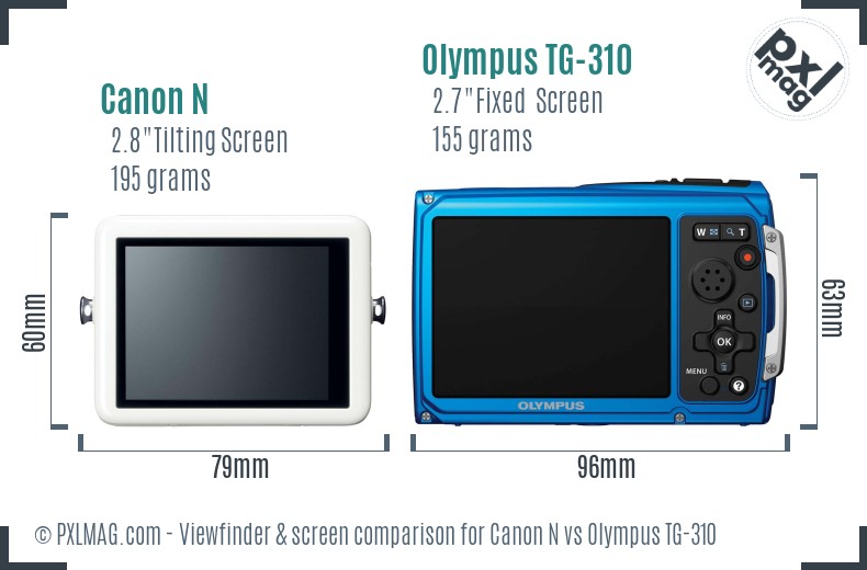 Canon N vs Olympus TG-310 Screen and Viewfinder comparison