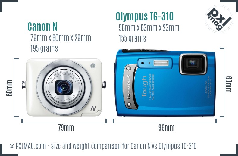 Canon N vs Olympus TG-310 size comparison Canon N vs Olympus TG-310 size comparison