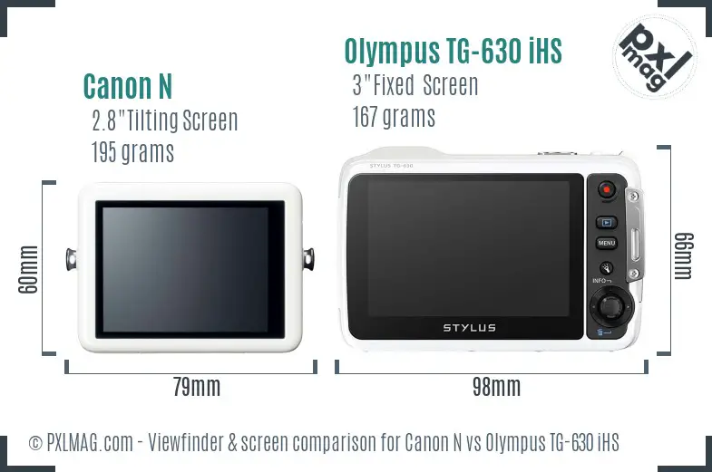 Canon N vs Olympus TG-630 iHS Screen and Viewfinder comparison