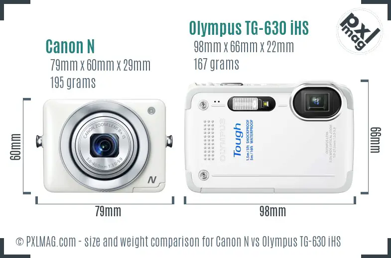 Canon N vs Olympus TG-630 iHS size comparison
