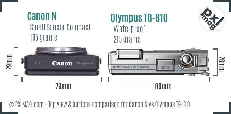 Canon N vs Olympus TG-810 top view buttons comparison