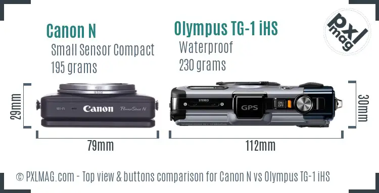 Canon N vs Olympus TG-1 iHS top view buttons comparison