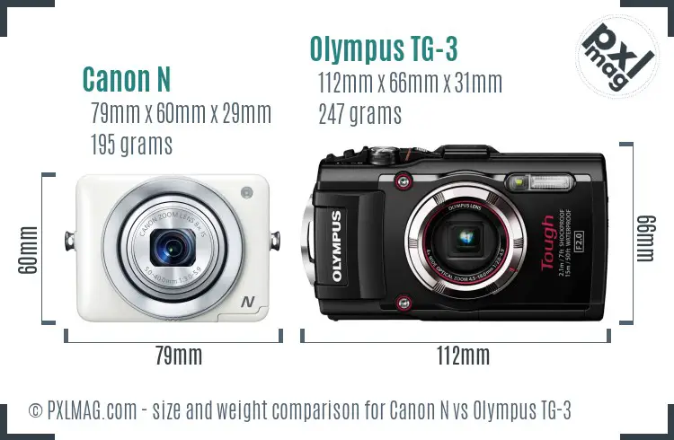 Canon N vs Olympus TG-3 size comparison