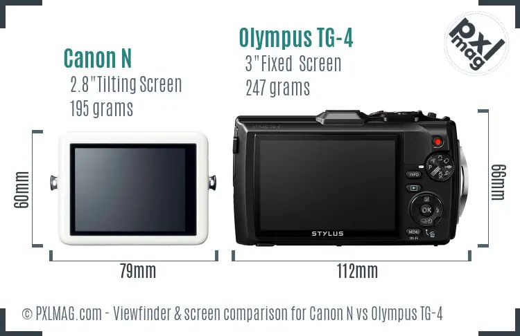 Canon N vs Olympus TG-4 Screen and Viewfinder comparison