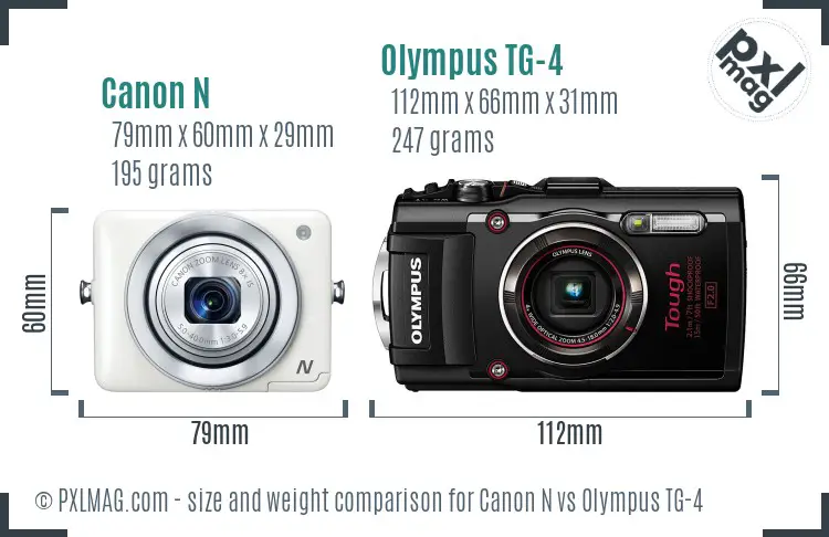 Canon N vs Olympus TG-4 size comparison