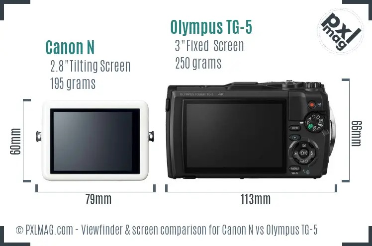 Canon N vs Olympus TG-5 Screen and Viewfinder comparison