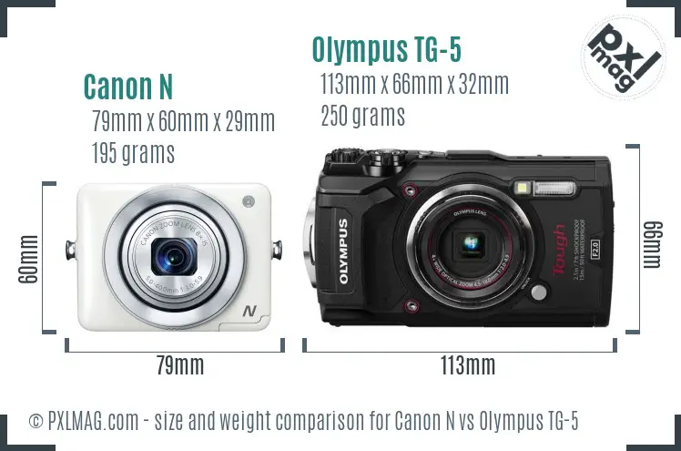 Canon N vs Olympus TG-5 size comparison