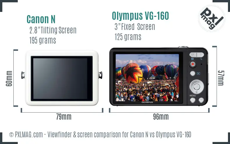 Canon N vs Olympus VG-160 Screen and Viewfinder comparison