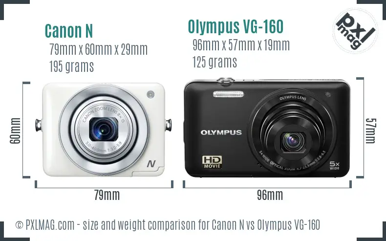 Canon N vs Olympus VG-160 size comparison