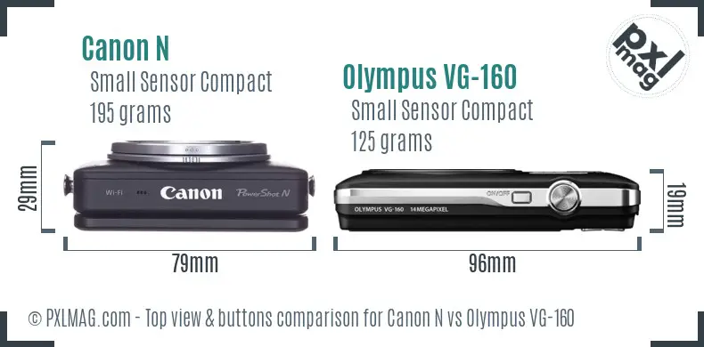 Canon N vs Olympus VG-160 top view buttons comparison