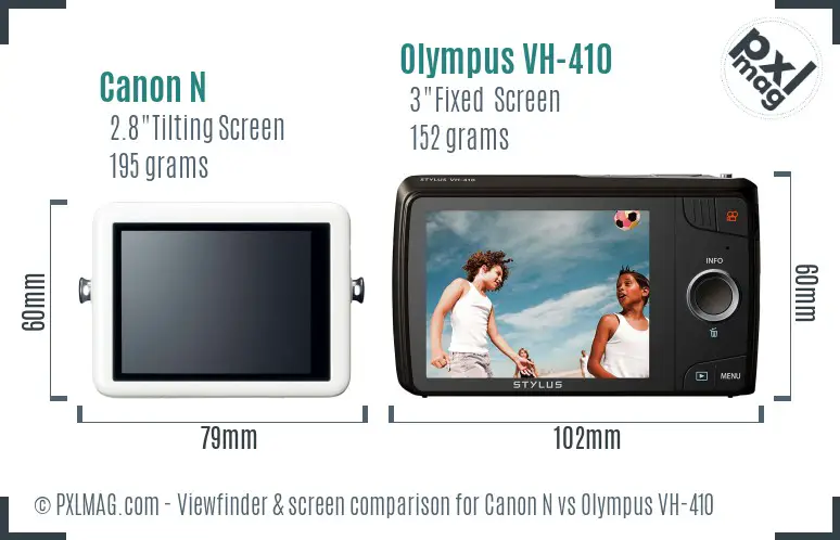 Canon N vs Olympus VH-410 Screen and Viewfinder comparison