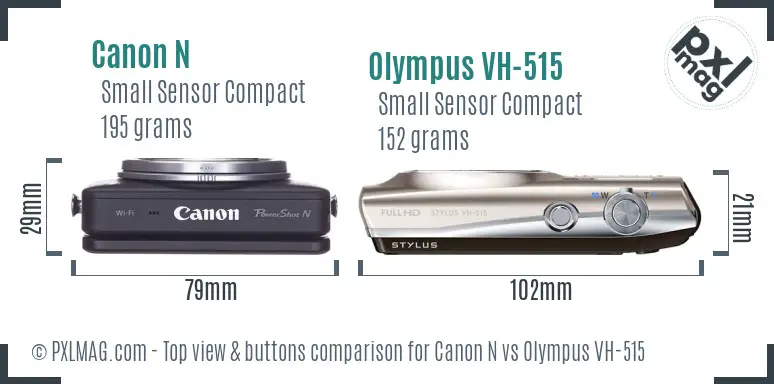 Canon N vs Olympus VH-515 top view buttons comparison