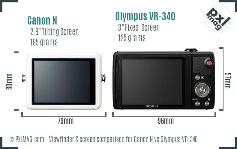 Canon N vs Olympus VR-340 Screen and Viewfinder comparison
