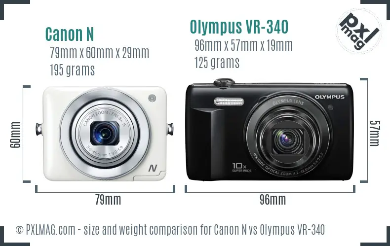 Canon N vs Olympus VR-340 size comparison
