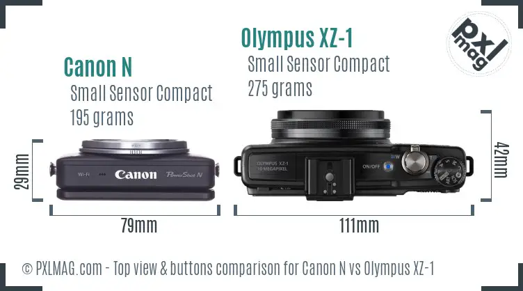 Canon N vs Olympus XZ-1 top view buttons comparison