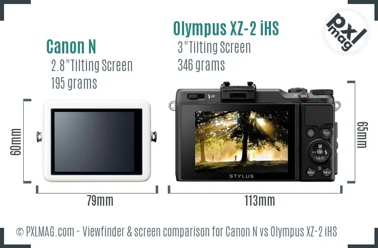 Canon N vs Olympus XZ-2 iHS Screen and Viewfinder comparison