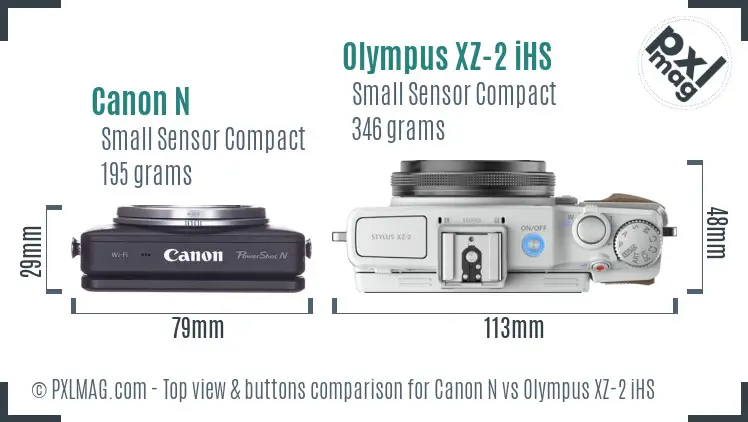 Canon N vs Olympus XZ-2 iHS top view buttons comparison