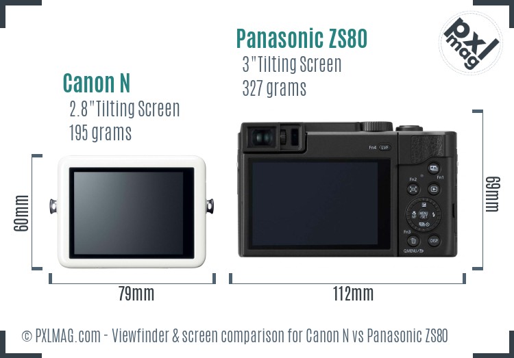 Canon N vs Panasonic ZS80 Screen and Viewfinder comparison