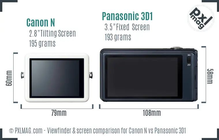 Canon N vs Panasonic 3D1 Screen and Viewfinder comparison