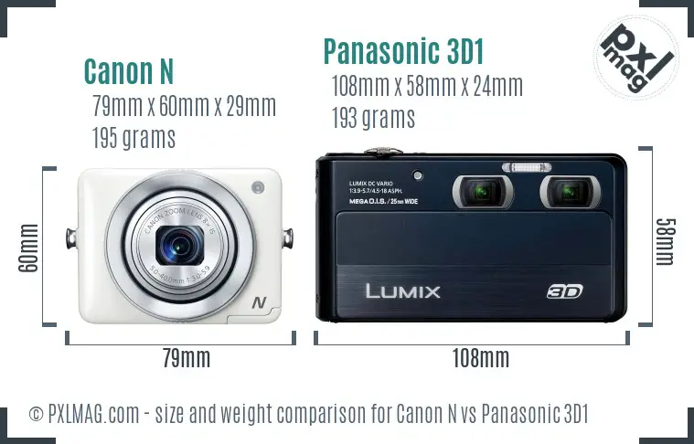 Canon N vs Panasonic 3D1 size comparison