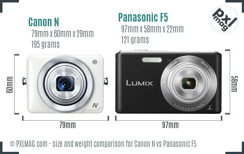 Canon N vs Panasonic F5 size comparison