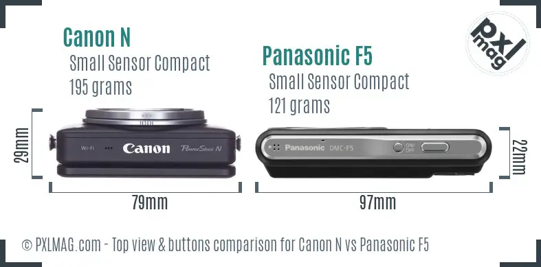 Canon N vs Panasonic F5 top view buttons comparison