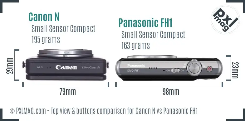 Canon N vs Panasonic FH1 top view buttons comparison