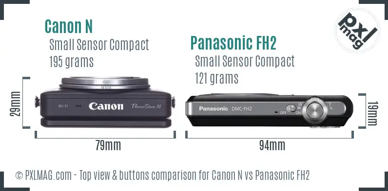Canon N vs Panasonic FH2 top view buttons comparison Canon N vs Panasonic FH2 top view buttons comparison