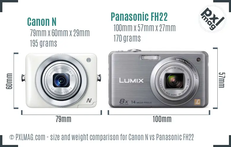 Canon N vs Panasonic FH22 size comparison Canon N vs Panasonic FH22 size comparison