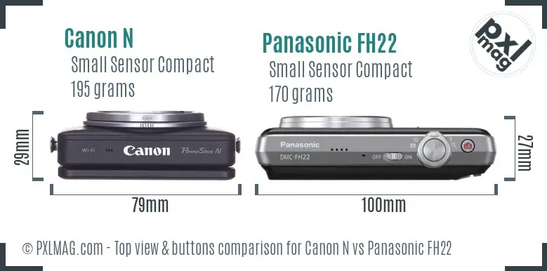Canon N vs Panasonic FH22 top view buttons comparison Canon N vs Panasonic FH22 top view buttons comparison