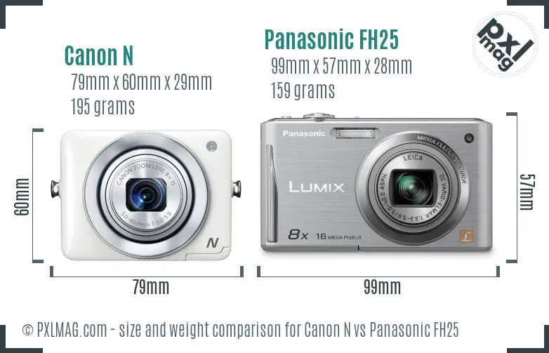 Canon N vs Panasonic FH25 size comparison