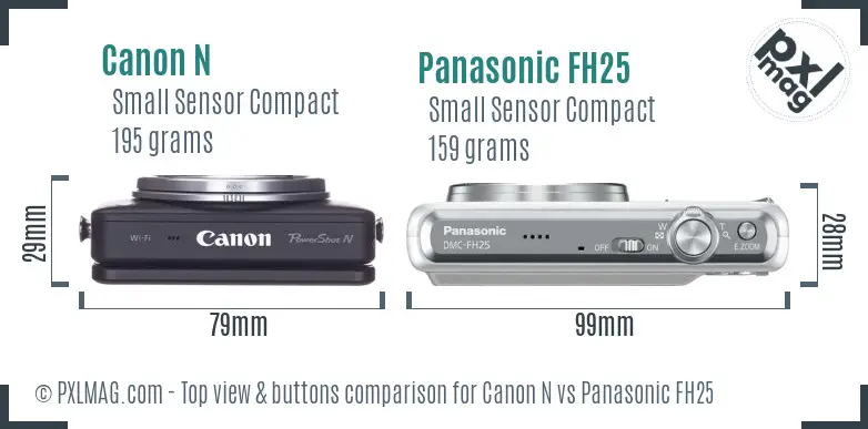 Canon N vs Panasonic FH25 top view buttons comparison