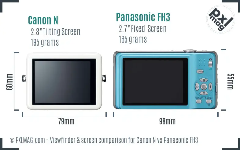 Canon N vs Panasonic FH3 Screen and Viewfinder comparison Canon N vs Panasonic FH3 Screen and Viewfinder comparison