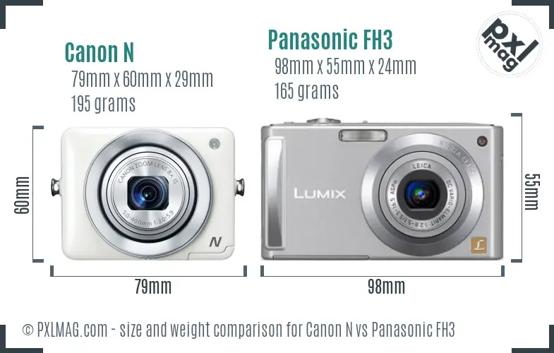 Canon N vs Panasonic FH3 size comparison Canon N vs Panasonic FH3 size comparison