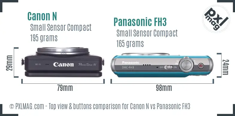 Canon N vs Panasonic FH3 top view buttons comparison Canon N vs Panasonic FH3 top view buttons comparison