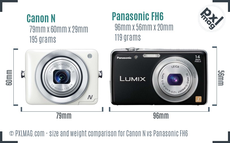 Canon N vs Panasonic FH6 size comparison